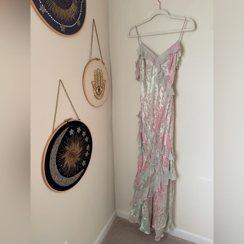 Loveshackfancy Pink And Silver Floral Ruffle Maxi Dress